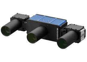 An Ensenso 3D camera from the X series in front of a white background.